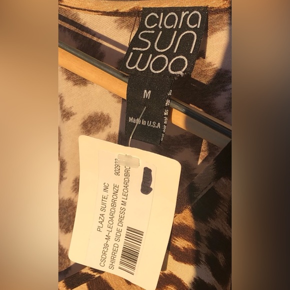 Designer label by Ciara Sun Woo, leopard bronze shirred side dress, NWT, size M - Picture 3 of 3